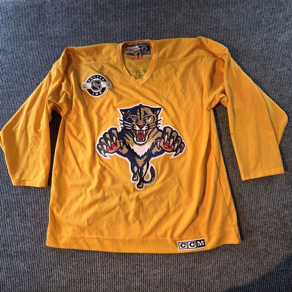 Vintage Florida Panthers CCM Center Ice Yellow Jersey Men's Size XL